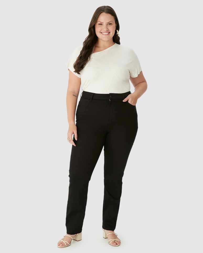 Calça Feminina Plus Size Skinny Cintura Média Em Sarja Super Stretch