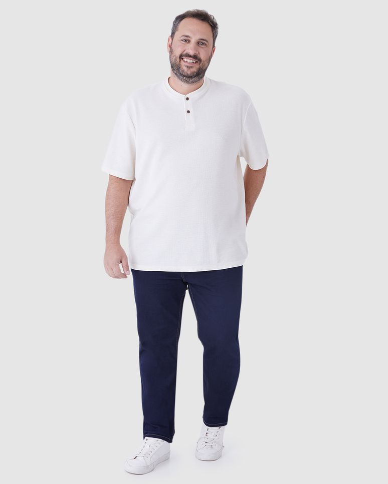 Calça Masculina Plus Size Reta Em Jeans Com Elastano
