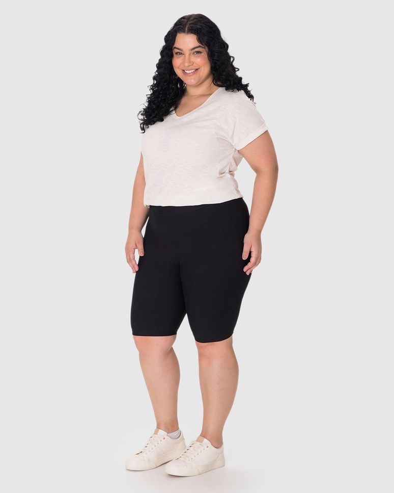 Bermuda Básica Feminina Plus Size Cintura Média Em Algodão