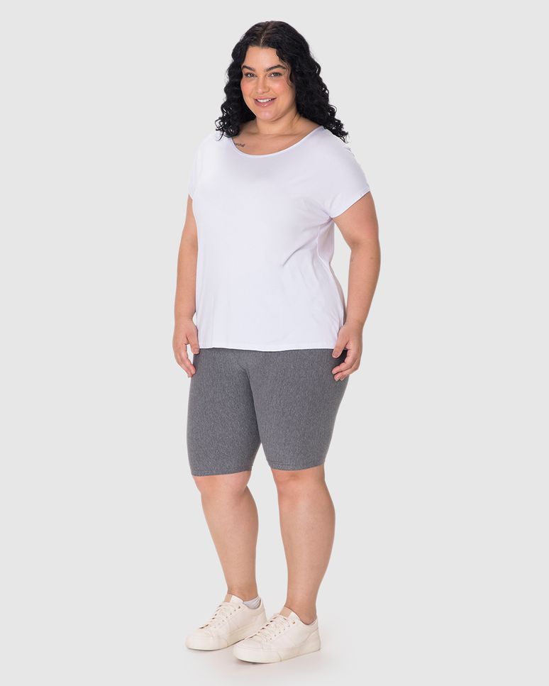 Blusa Básica Feminina Plus Size Manga Japonesa Em Viscose Stretch