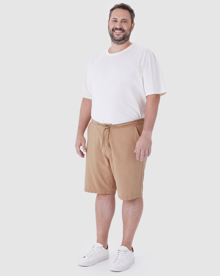 Bermuda Masculina Plus Size Chino Cadarço Funcional Em Linho
