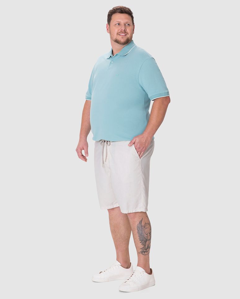 Bermuda Masculina Plus Size Chino Cadarço Funcional Em Linho