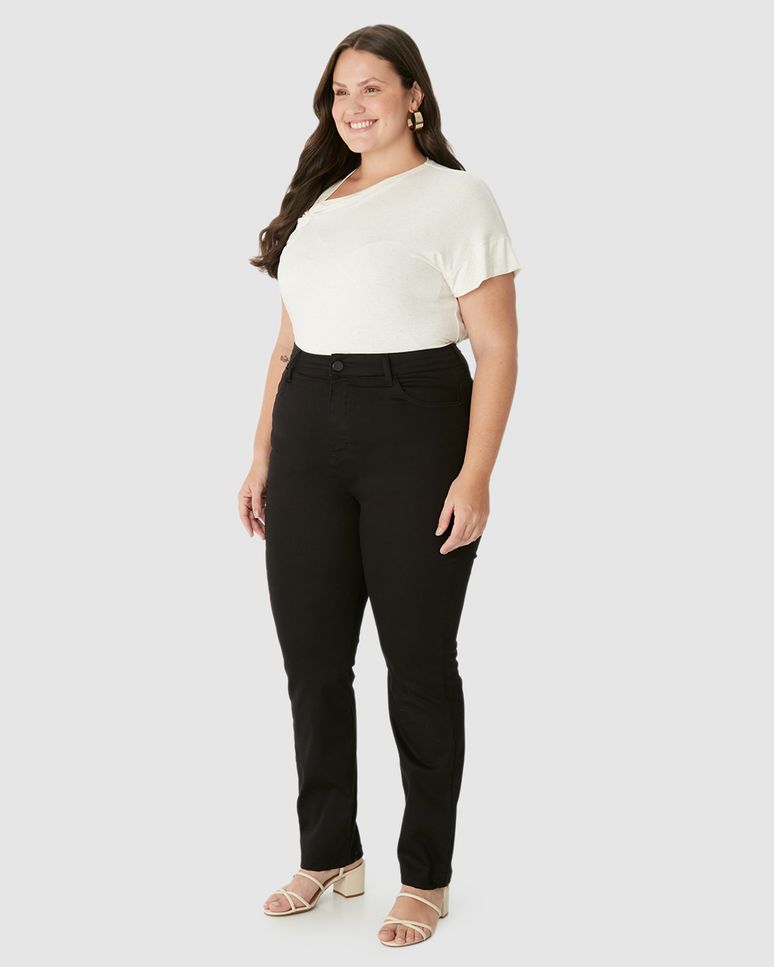 Calça Feminina Plus Size Skinny Cintura Média Em Sarja Super Stretch