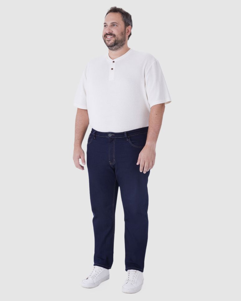 Calça Masculina Plus Size Reta Em Jeans Com Elastano