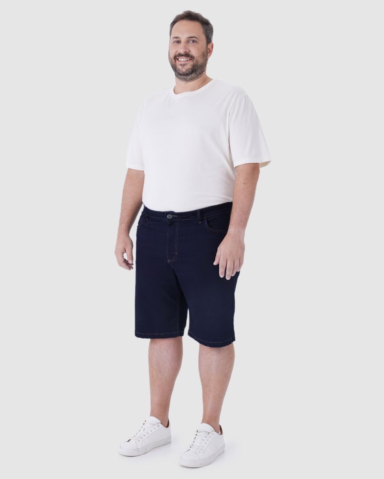 Bermuda Masculina Plus Size Tradicional Cintura Média Em Jeans Stretch