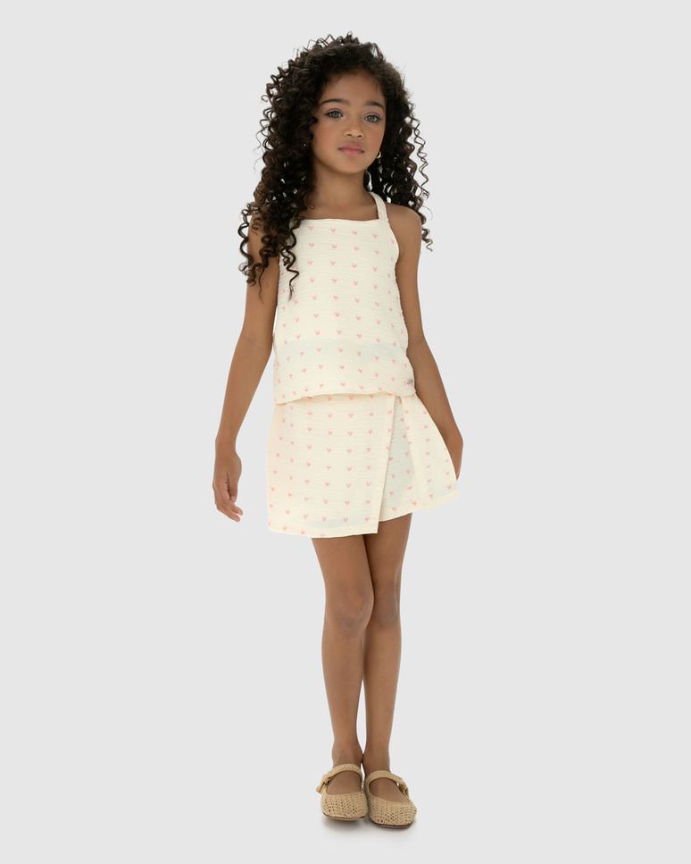 Conjunto Menina Regata E Shorts Saia Em Plumetis Coração - Carinhoso