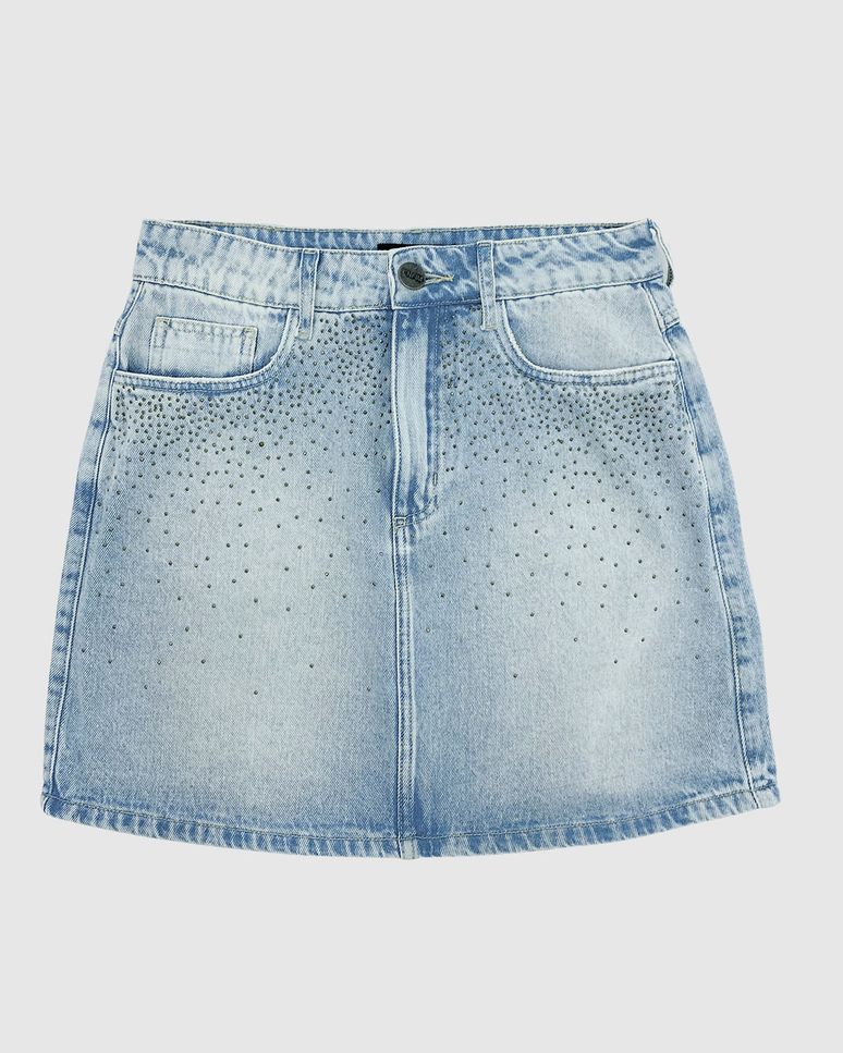 Saia Evasê Feminina Aplique Termocolante Em Jeans Stretch - ENFIM