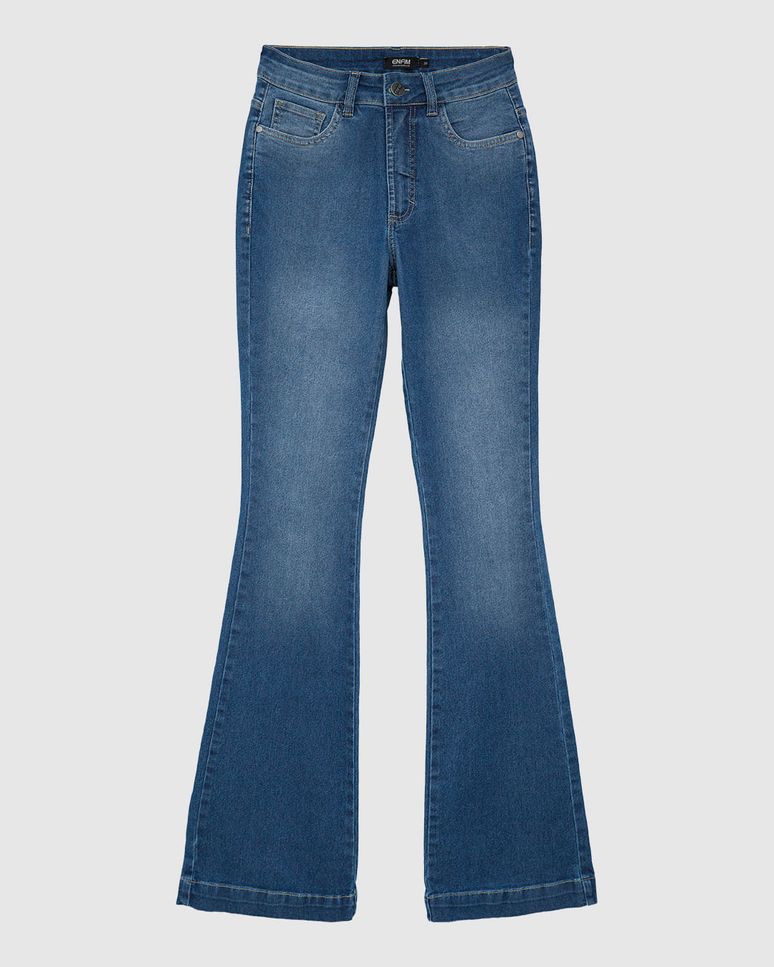 Calça Feminina Flare Cintura Alta Em Jeans Com Elastano - ENFIM