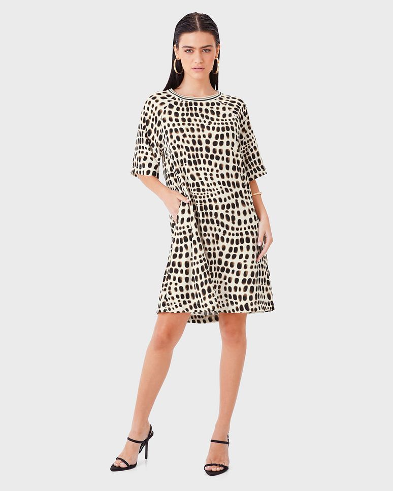 Vestido Feminino Estampado Decote Retilínea Bolso Lateral Em Viscose - ENFIM