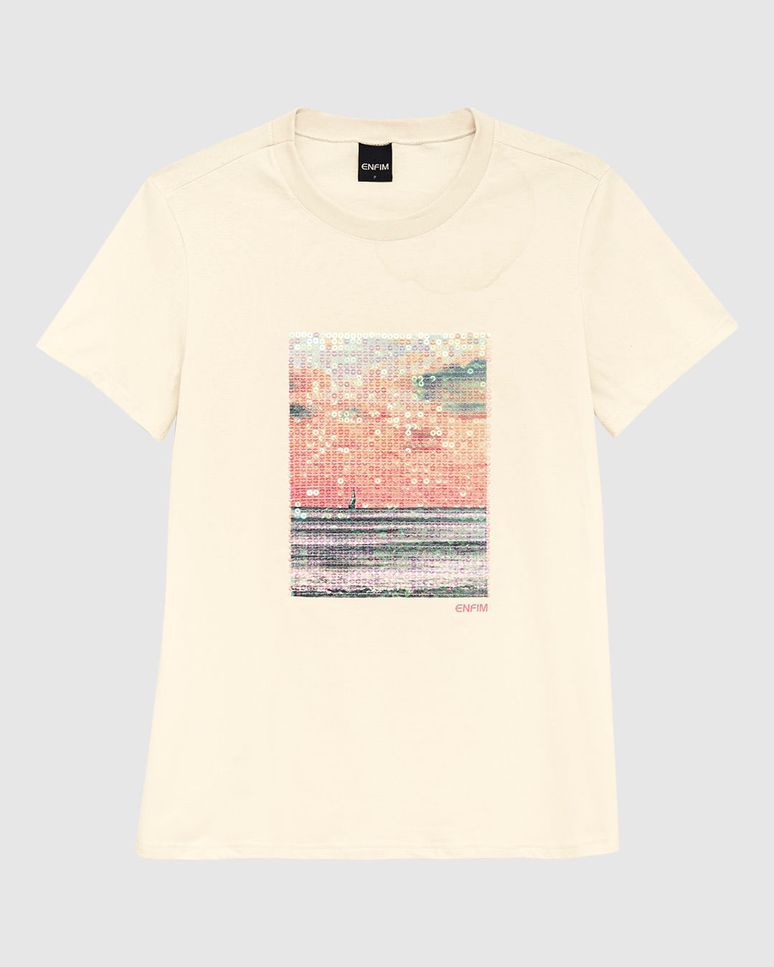 Camiseta Feminina Slim Estampa Paetê Bordado Em Algodão - ENFIM