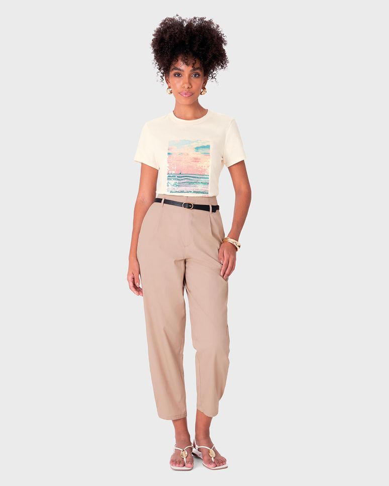 Camiseta Feminina Slim Estampa Paetê Bordado Em Algodão - ENFIM