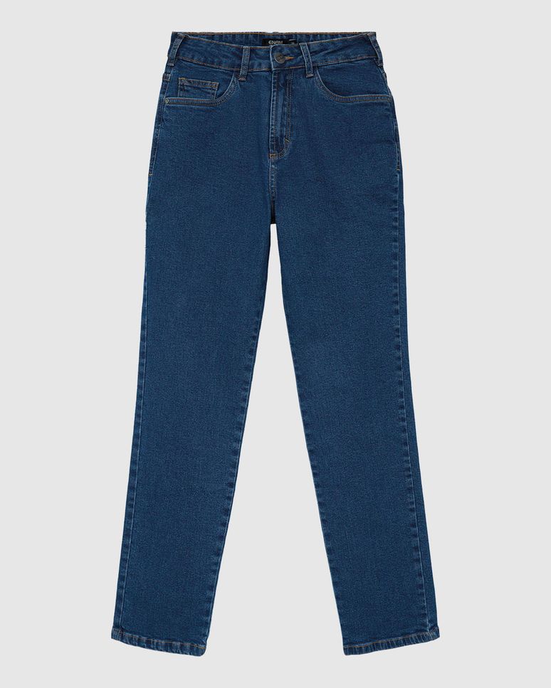 Calça Feminina Reta Cintura Alta Bolso Funcional Em Jeans Stretch - ENFIM