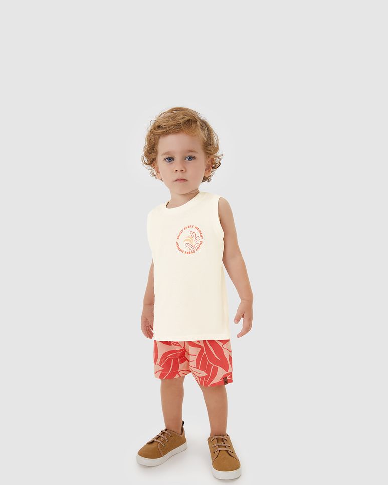 Conjunto Menino Regata E Bermuda Estampada Microfibra - Carinhoso