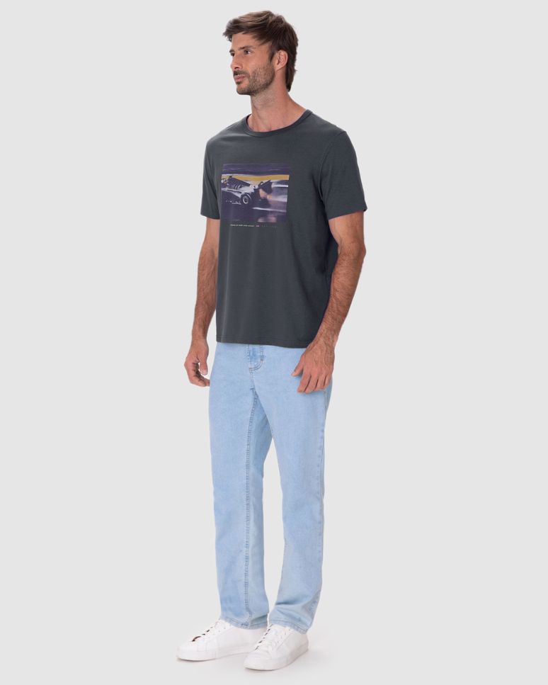 Camiseta Masculina Regular Estampada Em Algodão