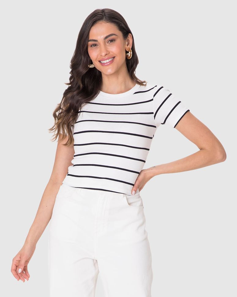 Blusa Básica Feminina Decote Redondo Em Ribana