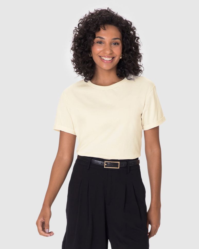 Blusa Básica Feminina Manga Curta Em Algodão