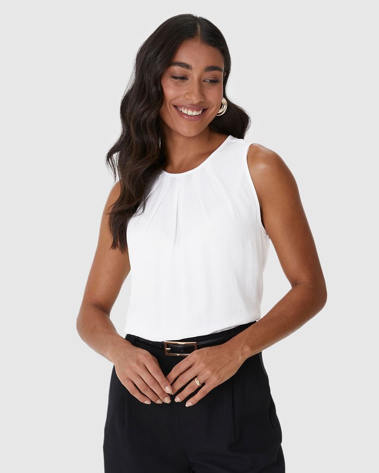 Regata Ampla Feminina Pregas Frontais Em Viscose Sarjada