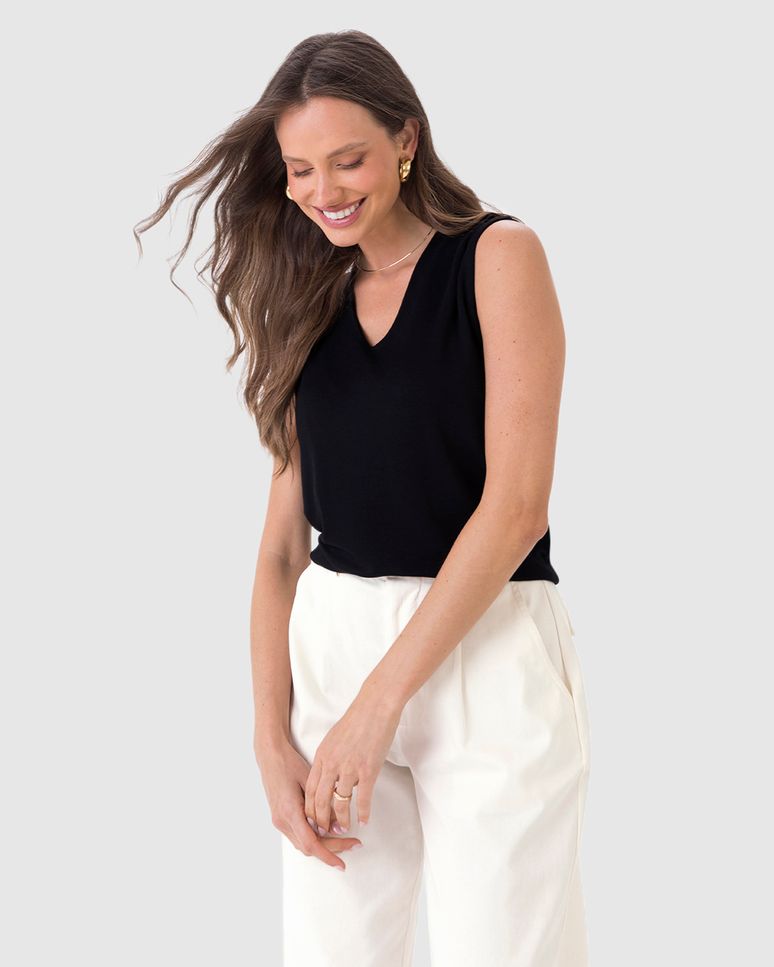 Calça Alfaiataria Feminina Bolso Funcional Em Algodão Sarjado