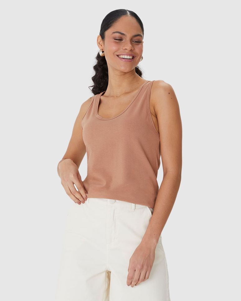 Regata Básica Feminina Alça Larga Em Malha Linho