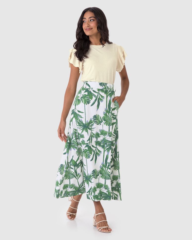 Saia Midi Feminina Acompanha Cinto Bolso Faca Em Viscolinho