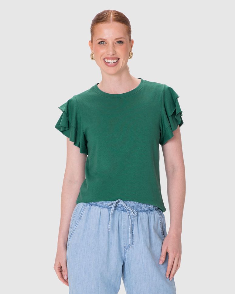 Blusa Feminina Manga Babados Em Malha Linho