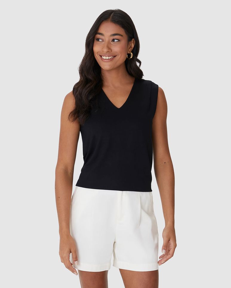 Regata Ampla Feminina Decote V Em Moletinho De Viscose