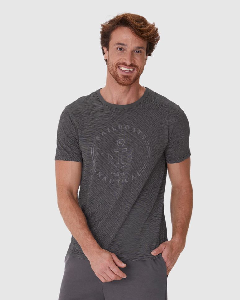 Camiseta Masculina Slim Sailboats Nautical Em Malha Fio A Fio