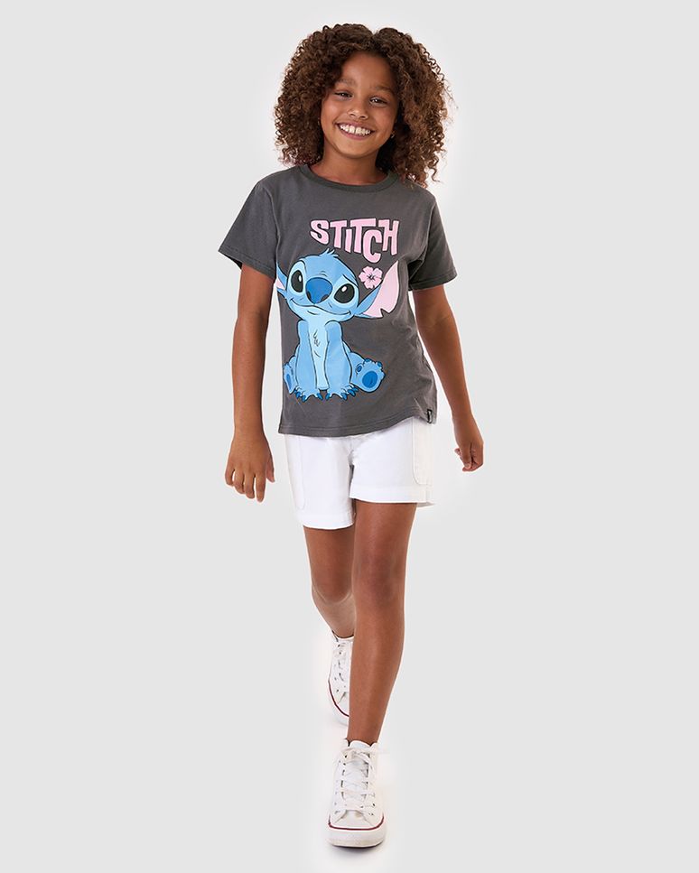 Camiseta Infantil Menina Estampa Glitter Stitch Disney Em Algodão Malwee Kids