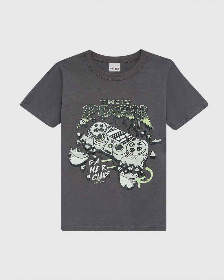 Camiseta Infantil Menino Gola Redonda Estampa Frontal Em Algodão Malwee Kids