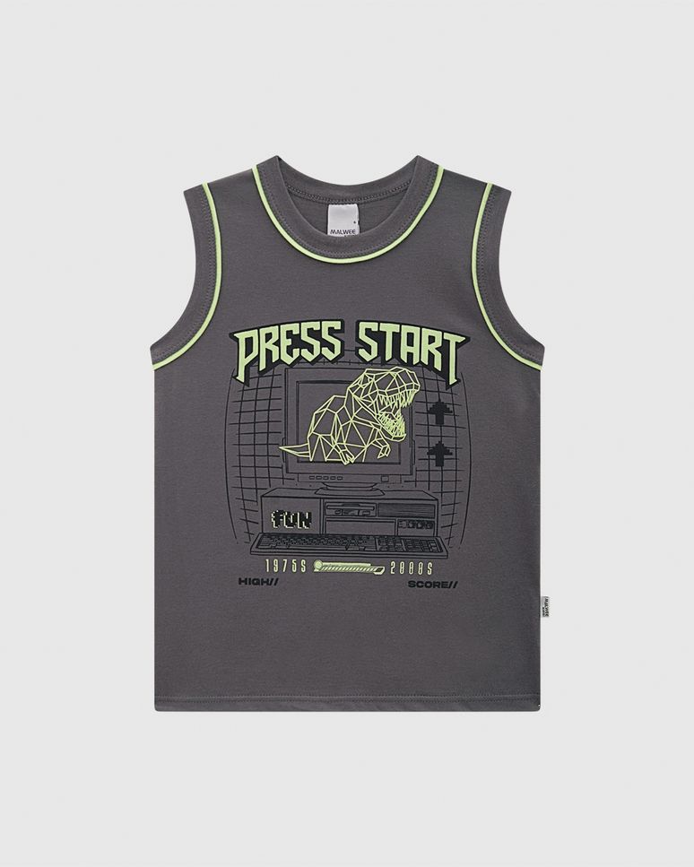 Regata Infantil Menino Estampa Press Start Em Algodão Malwee Kids