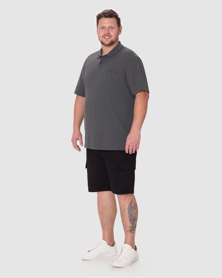 Camisa Polo Masculina Plus Size Bolso Funcional Frontal Em Piquet Stretch