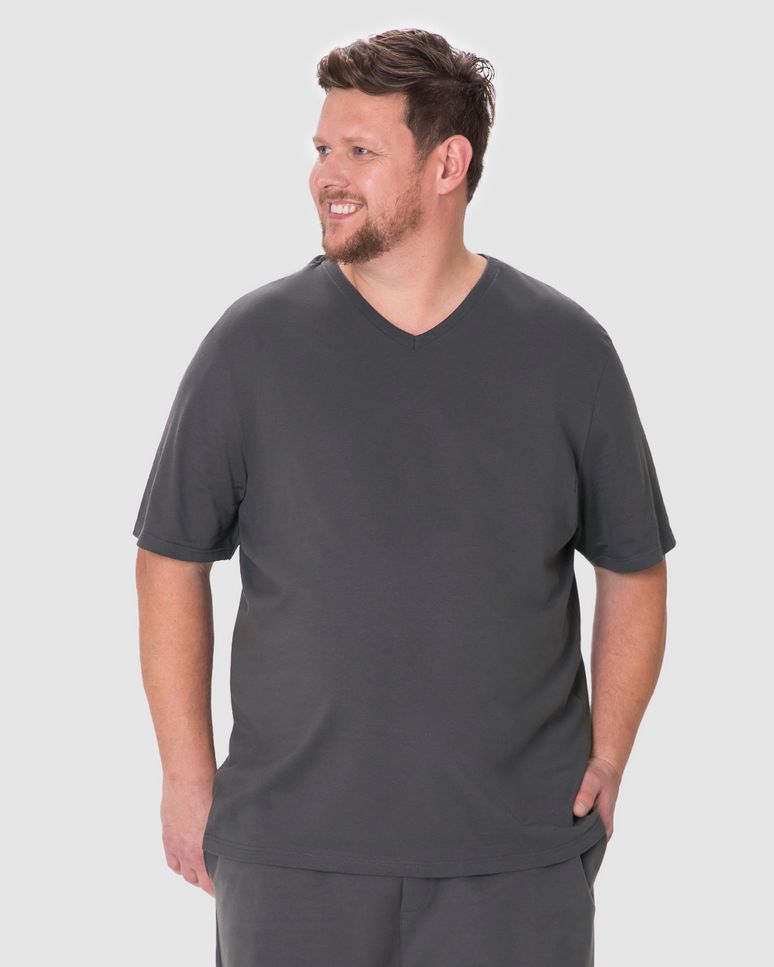 Camiseta Básica Masculina Plus Size Decote V Manga Curta Em Algodão