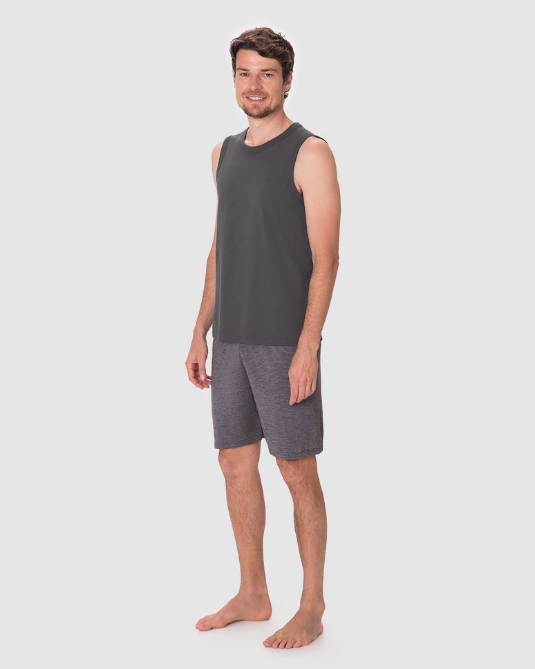 Pijama Curto Masculino Regata Decote Redondo E Shorts Em Malha Fio A Fio