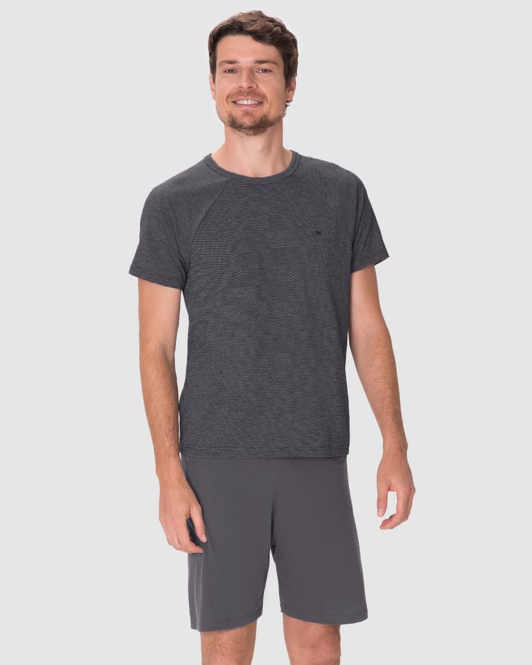 Pijama Curto Masculino Camiseta Manga Curta Em Malha Fio A Fio