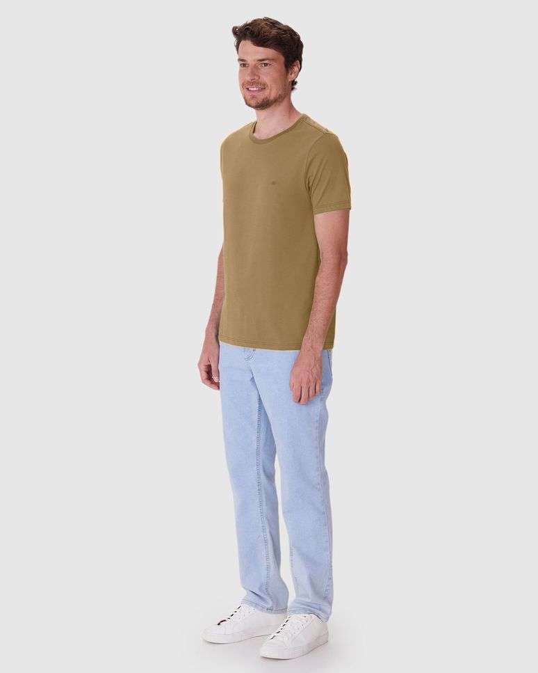 Camiseta Ícone Masculina Slim Bordado Frontal Em Algodão