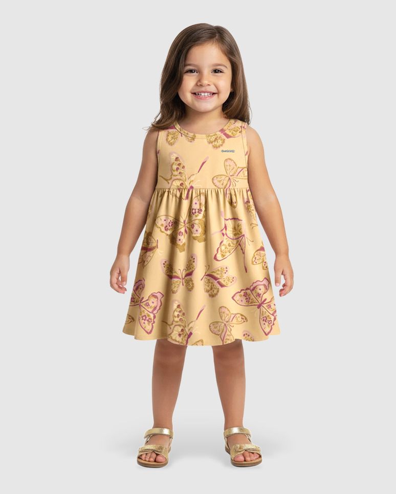 Vestido Menina Rodado Estampa Borboleta Em Algodão - Carinhoso