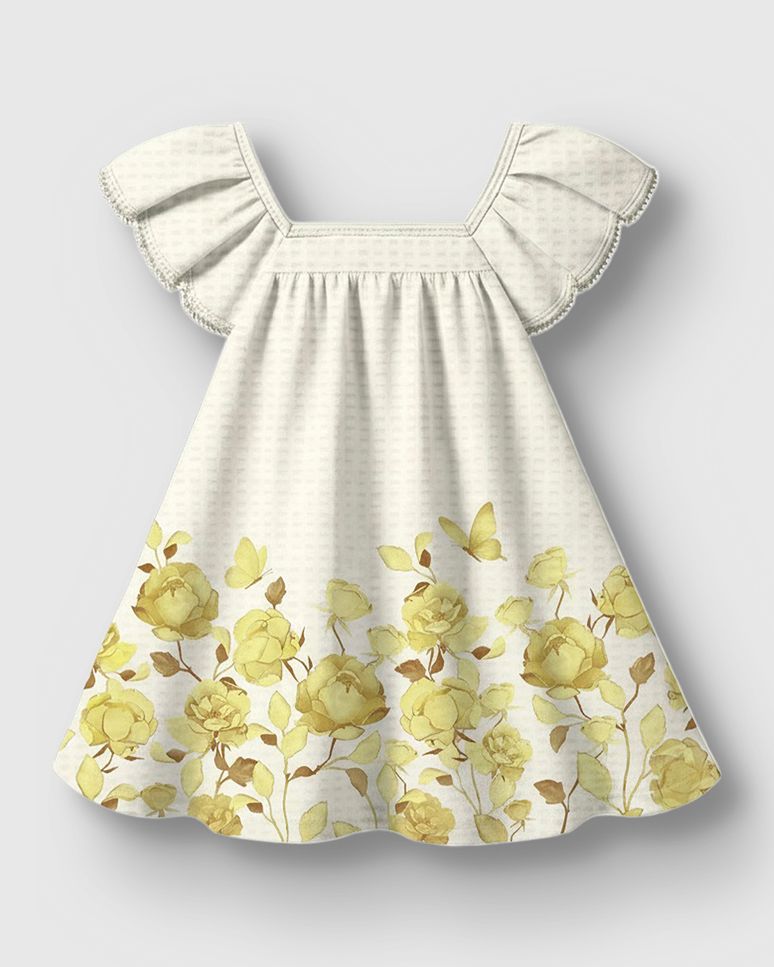 Vestido Menina Decote Quadrado Estampa Floral Malha Texturizada - Carinhoso