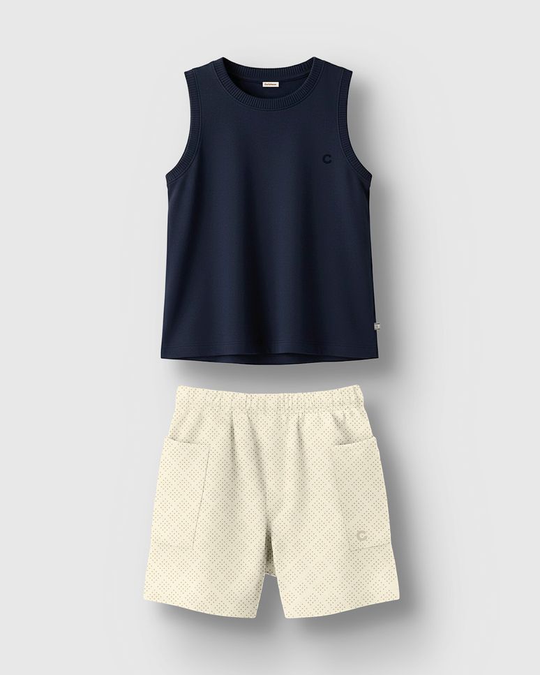 Conjunto Menino Regata Estampa Efeito HD Costas Em Algodão - Carinhoso