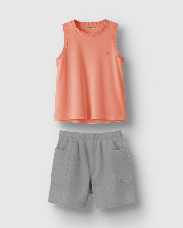 Conjunto Menino Regata Estampa Efeito HD Costas Em Algodão - Carinhoso