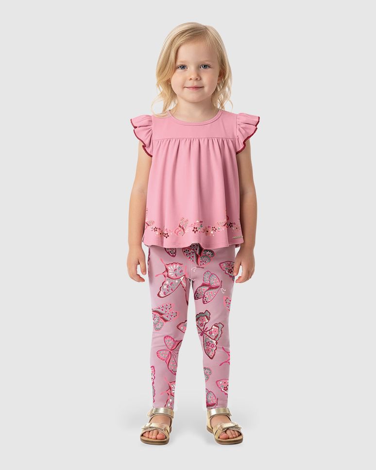 Conjunto Menina Blusa E Legging Estampa Borboletas Em Algodão - Carinhoso