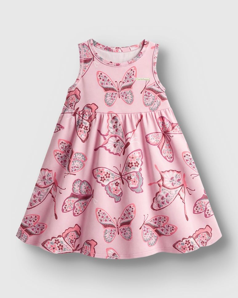 Vestido Menina Rodado Estampa Borboleta Em Algodão - Carinhoso
