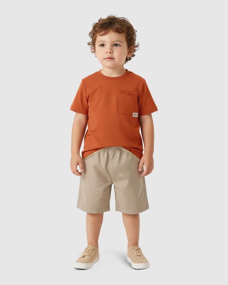 Conjunto Menino Camiseta Estampa Team Bolso Frontal Em Algodão - Carinhoso