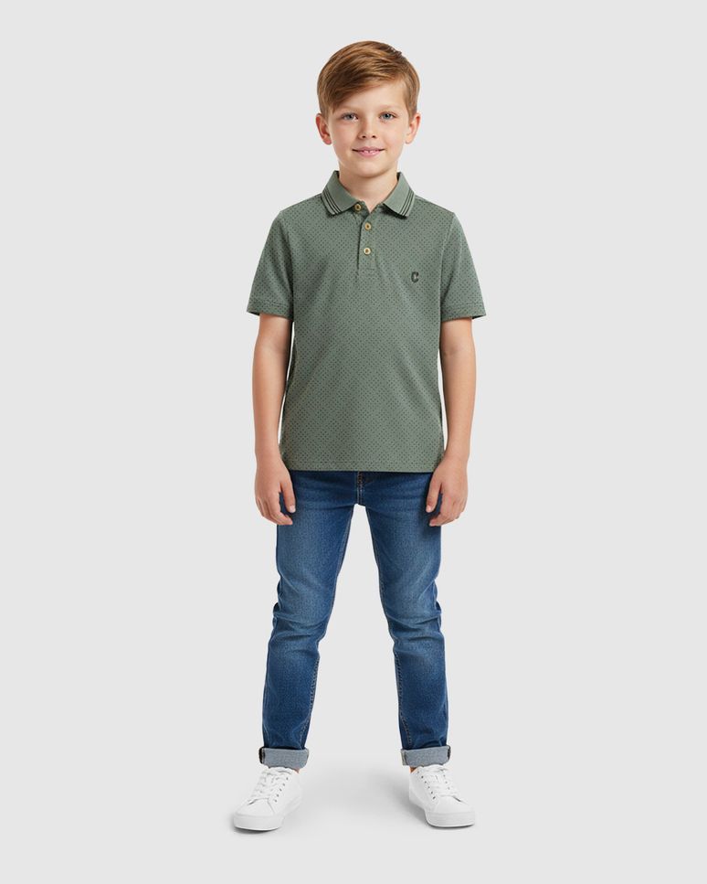Camisa Polo Menino Detalhe Aplique Termocolante Em Piquet Stretch - Carinhoso