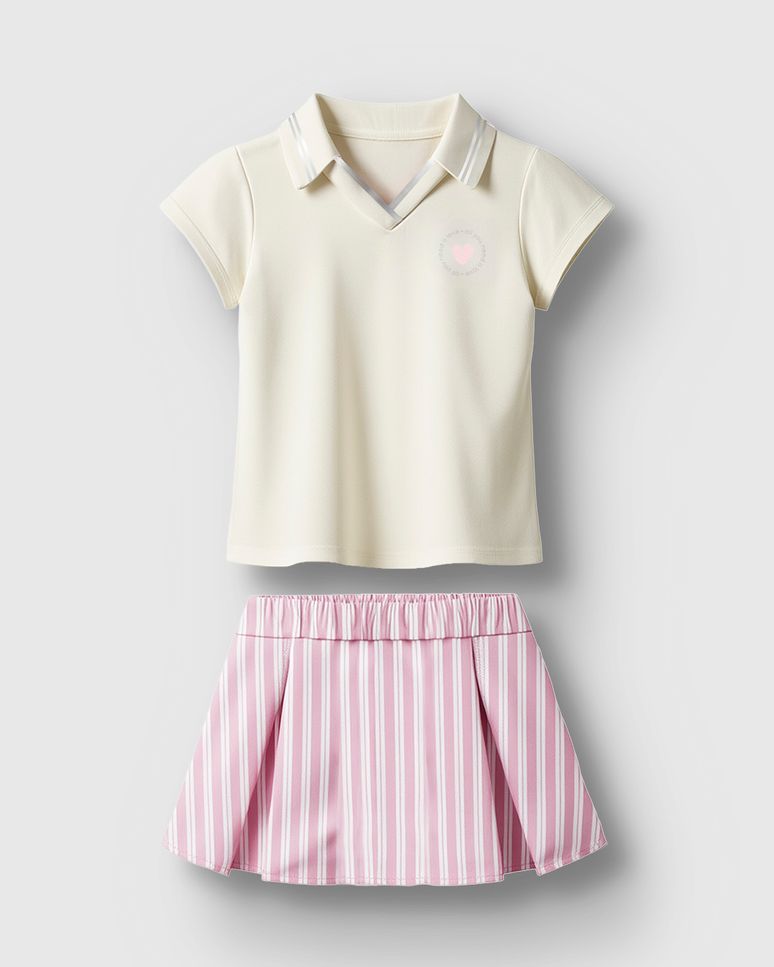 Conjunto Menina Blusa Polo E Saia Listrada Em Algodão Lurex - Carinhoso