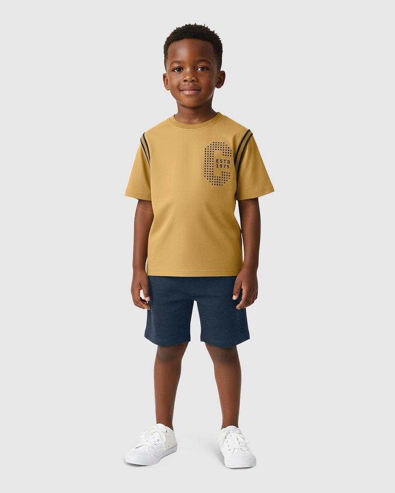 Conjunto Menino Camiseta Listra Ombro Em Algodão - Carinhoso