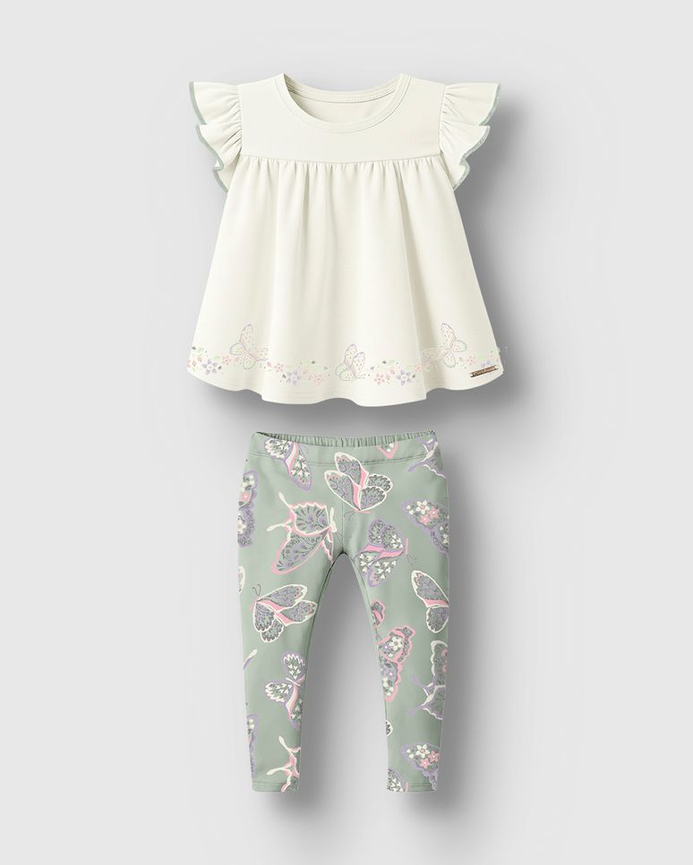 Conjunto Menina Blusa E Legging Estampa Borboletas Em Algodão - Carinhoso