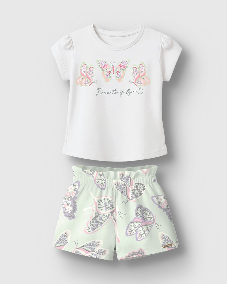 Conjunto Menina Time To Fly Blusa E Shorts Em Algodão - Carinhoso