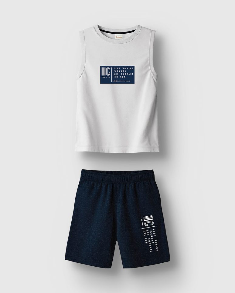 Conjunto Menino Regata E Bermuda Estampa Efeito HD - Carinhoso