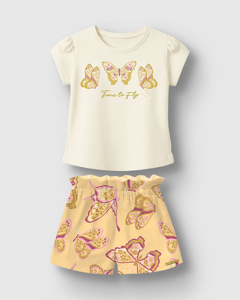 Conjunto Menina Time To Fly Blusa E Shorts Em Algodão - Carinhoso