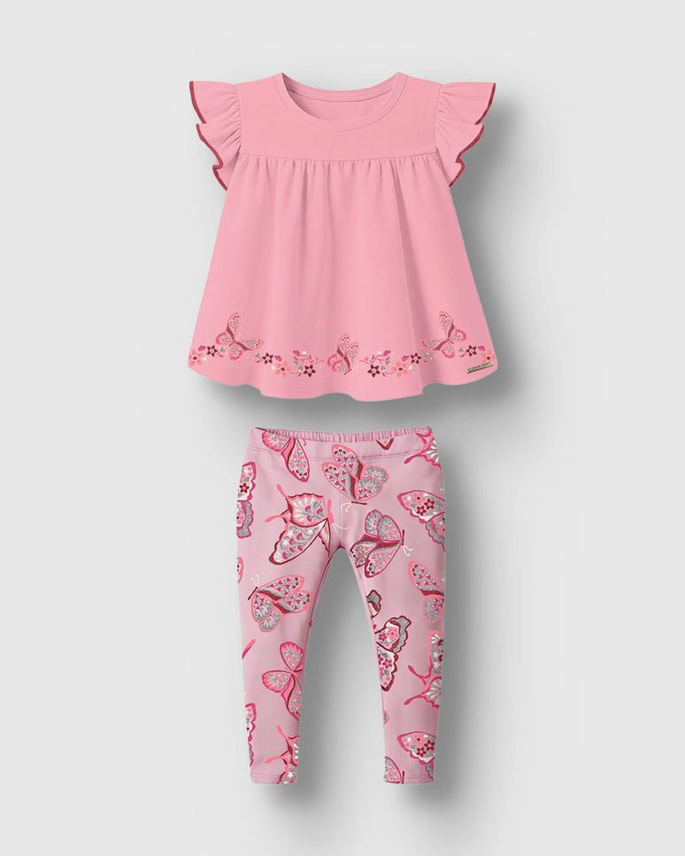 Conjunto Menina Blusa E Legging Estampa Borboletas Em Algodão - Carinhoso